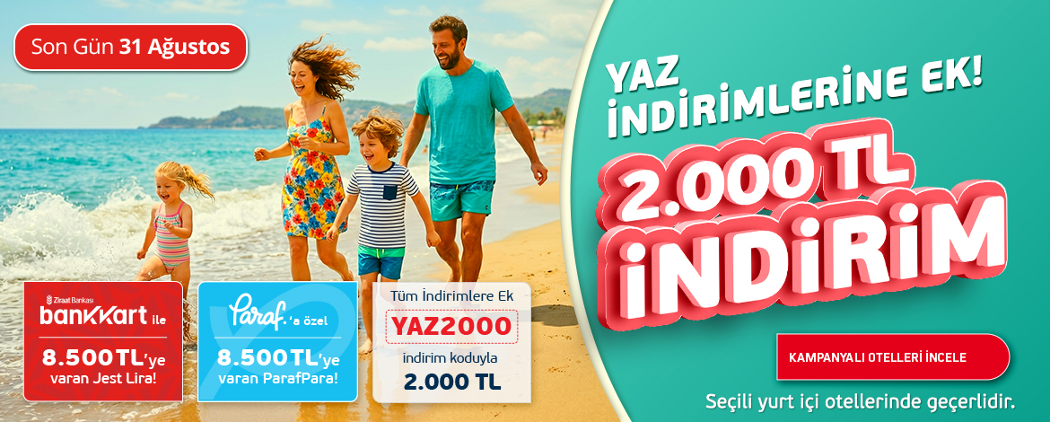 Yurt İçi Otellerinde Ekstra 1.250TL İndirim